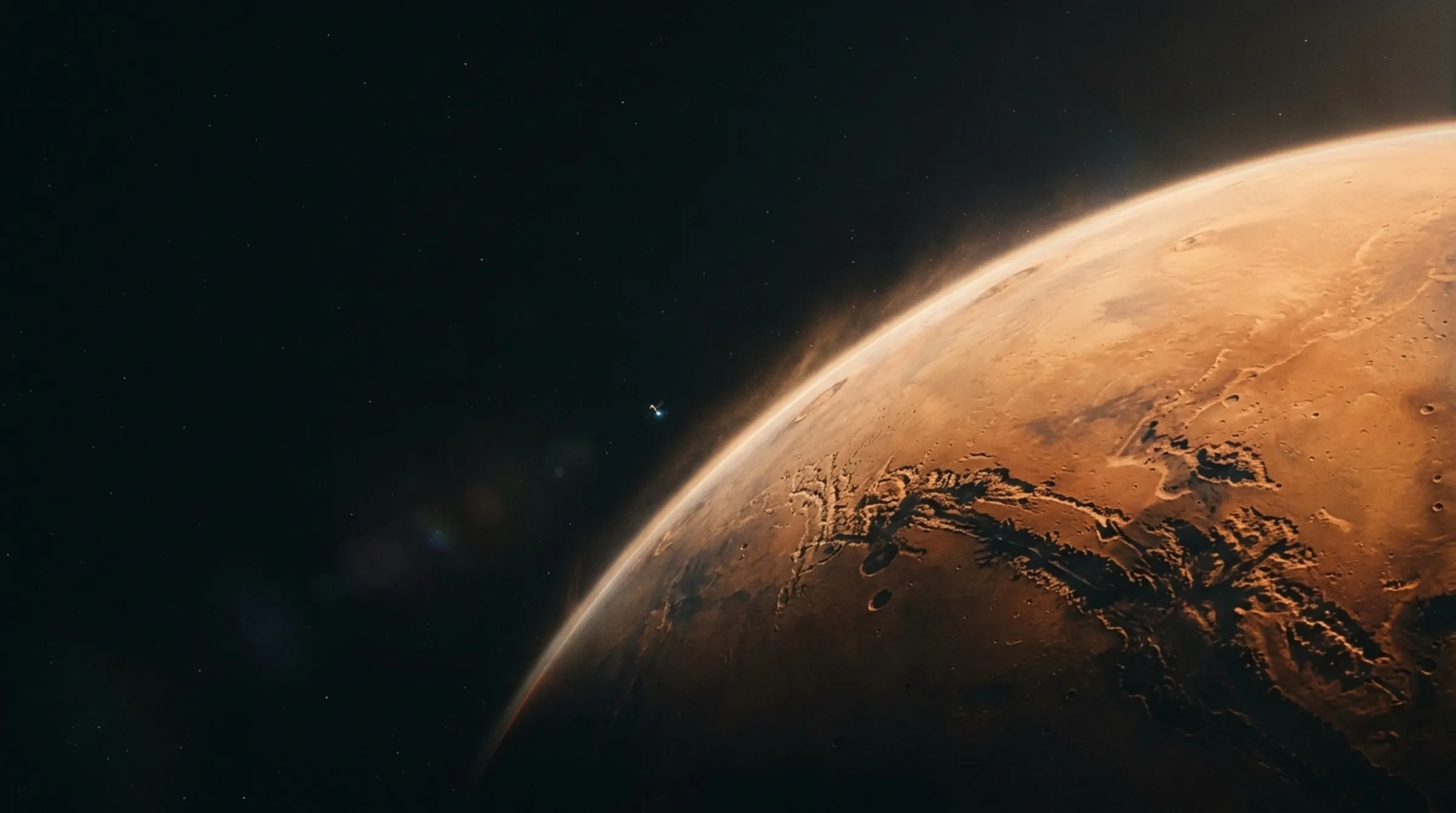 Mars rising over the horizon of space