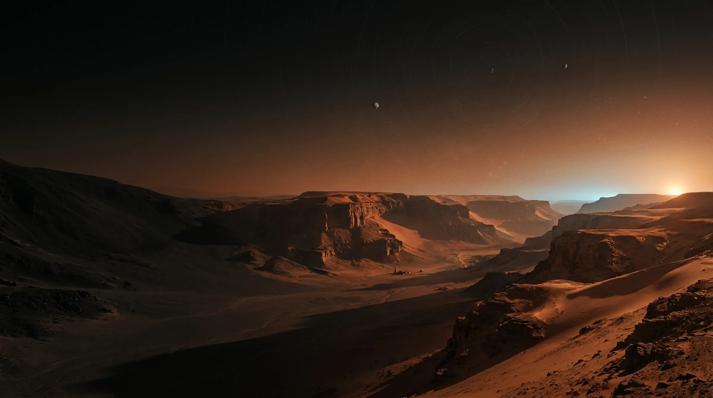 Martian dusk sky with two small moons
